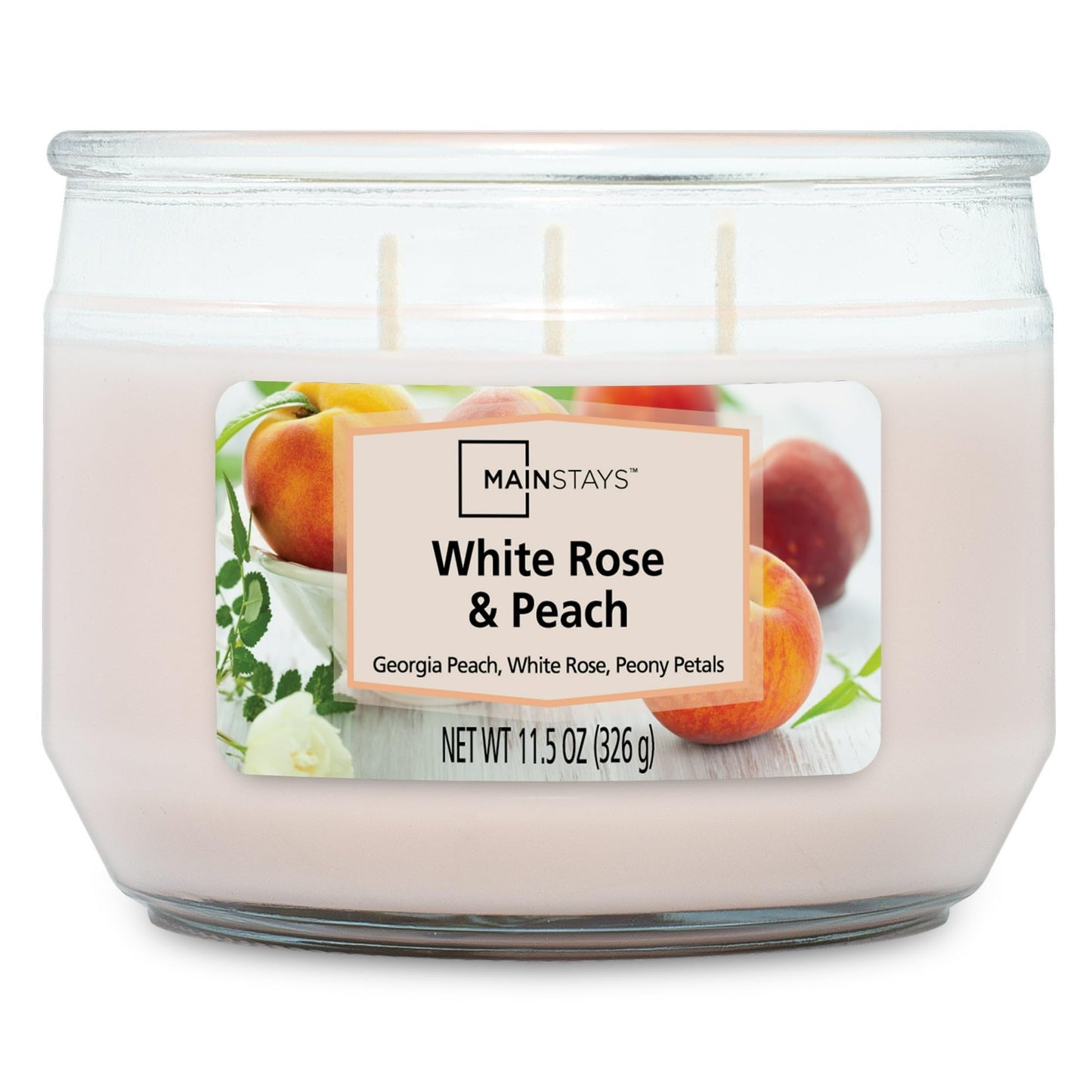 Scented 3-Wick Glass Jar Candle, 11.5 oz (White Rose & Peach)
