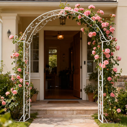 Sungmor Metal Garden Arbor, 92.5" High x 11.8" Wide Outdoor Garden Arch Trellis, Elegant White Archway for Wedding Party Event, Climbing Plants and Vine Flowers Support, Lawn Patio Yard Decoration