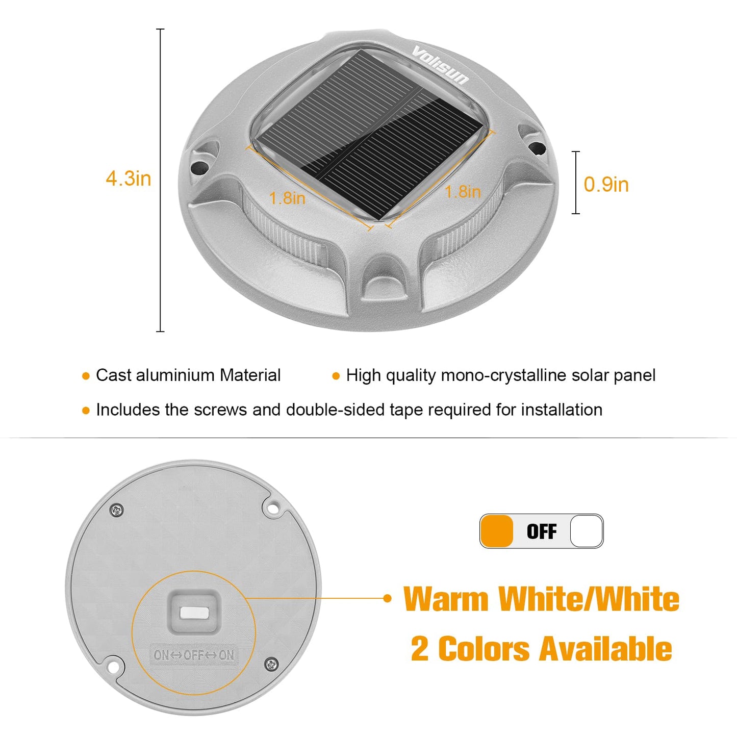 VOLISUN Solar Driveway Lights Dock Marine Lights 20 Pack,2 Colors in 1,Outdoor IP67 LED Deck Light,Solar Powered Waterproof Warning Step Light for Driveway Sidewalk Pathway (White/Warm White)