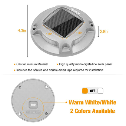 VOLISUN Solar Driveway Lights Dock Marine Lights 20 Pack,2 Colors in 1,Outdoor IP67 LED Deck Light,Solar Powered Waterproof Warning Step Light for Driveway Sidewalk Pathway (White/Warm White)