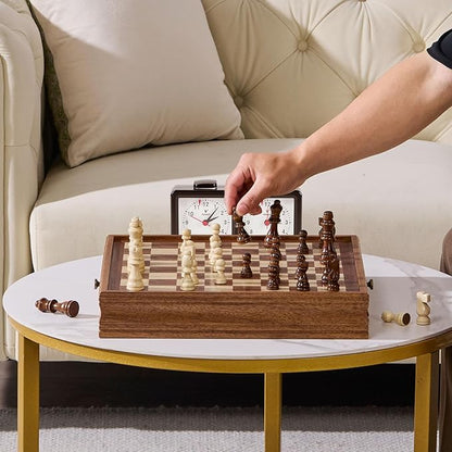 VEVOR Solid Wood Chess Set 15 inch 2-in-1 Chess Checkers Game Set Chess Board Games with Storage Drawer &amp Weighted Chess Checkers Pieces &amp 2 Queens Christmas Crafts Xmas Gift