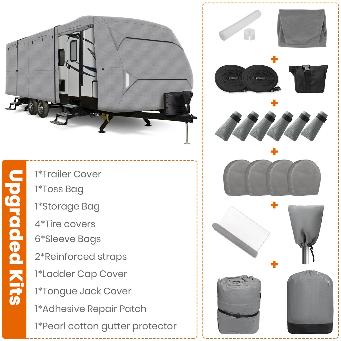 Leader Accessories Windproof RV Cover 18' -20' Travel Trailer Cover Extra Thick Camper Cover - Anti-uv & Ripstop with 4 Tire Covers, Adhesive Repair Patches