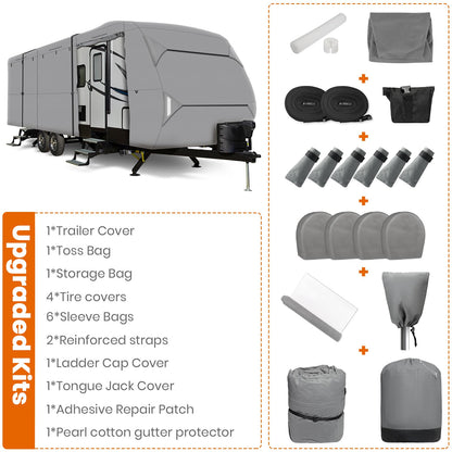 Leader Accessories Windproof RV Cover 18' -20' Travel Trailer Cover Extra Thick Camper Cover - Anti-uv & Ripstop with 4 Tire Covers, Adhesive Repair Patches