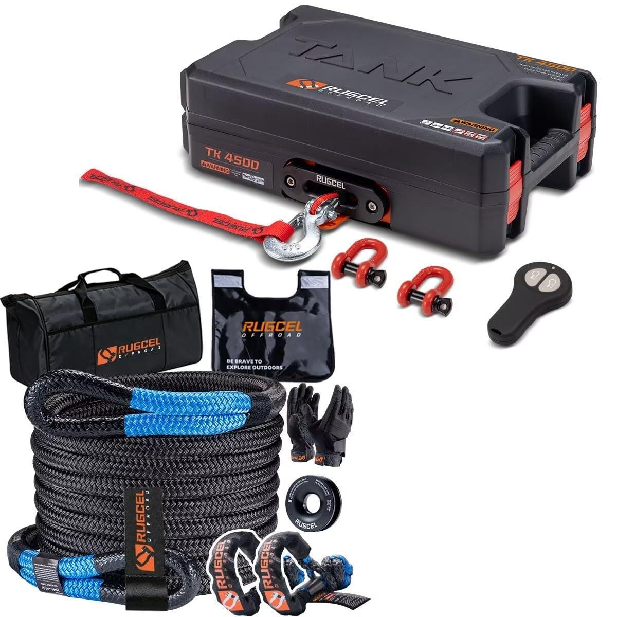 Portable Electric Winch and Kinetic Recovery Rope Kit