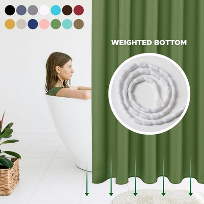 Biscaynebay Hotel Quality Fabric Shower Curtain Liners 72 Inch by 72 Inch, Sage Water Resistant Bathroom Curtains Rust Resistant Grommets & Weighted Bottom Hem Machine Washable