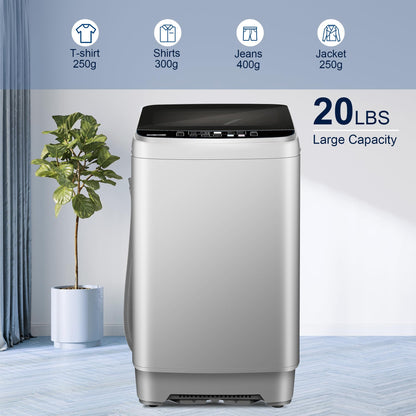 20lbs Portable Washing Machine, Fully Automatic Laundry Washer with LED Display, 10 Programs & 8 Water Levels, Top Load Clothes Washer for Apartment, Dorm, Grey