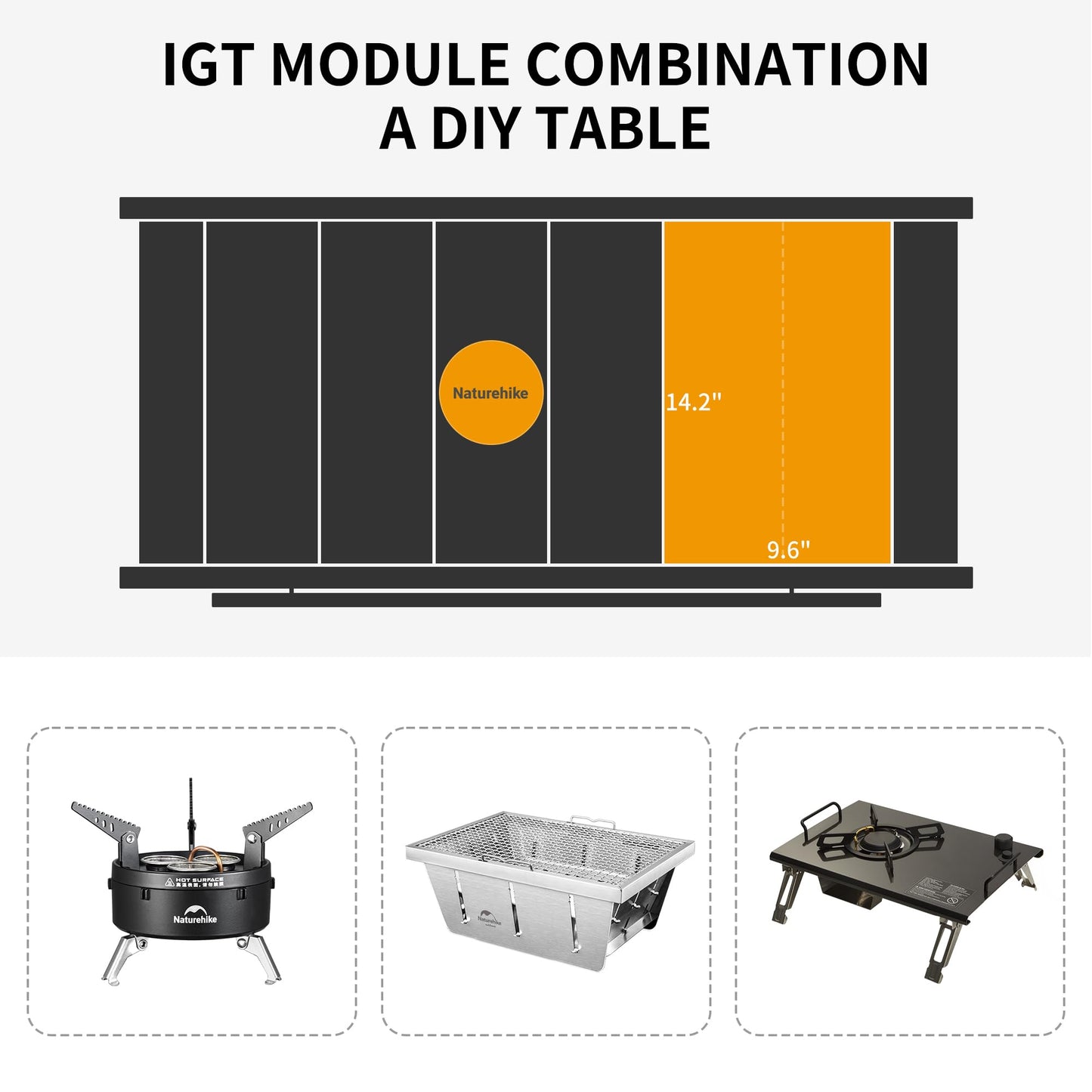 Naturehike Folding IGT Camping Table, Portable IGT Cook System, Ultralight Aluminum Camp Table for Outdoor Picnic Car RV Trip Patio Backyard BBQ