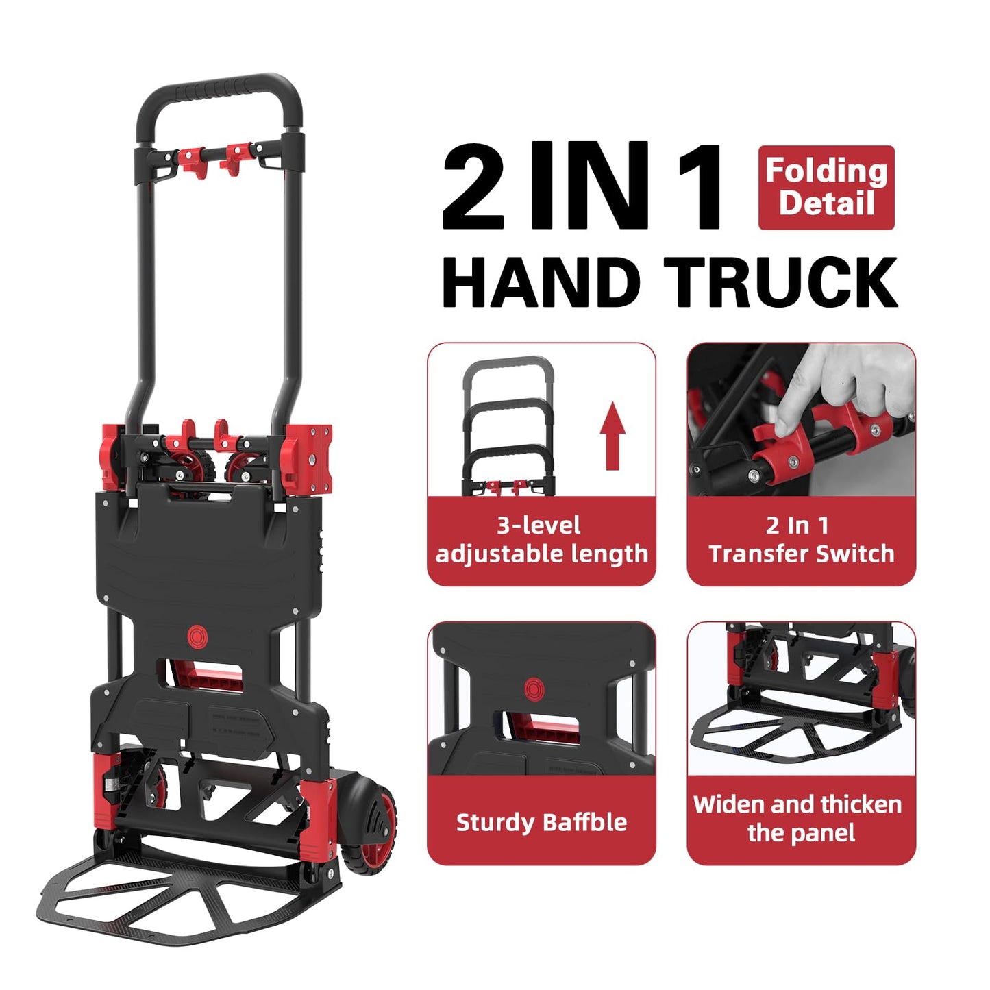 Garstc 2 in 1 Folding Hand Truck with Folding Basket,Heavy Duty Hand Truck Dolly 330lbs Capacity with Telescoping Handle,Portable Dolly Cart with Wheels and Bungee Cords for Moving