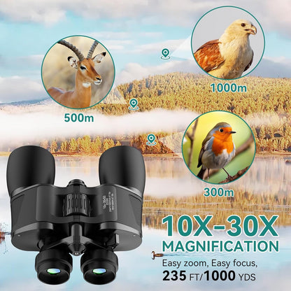 MLight 10-30X50 Zoom Binoculars for Adults, High Powered Military Binoculars for Bird Watching, Hunting, Outdoor, Hiking, Concerts Large View, Waterproof, BK7 Prism, FMC Lens, Low Light Night Vision
