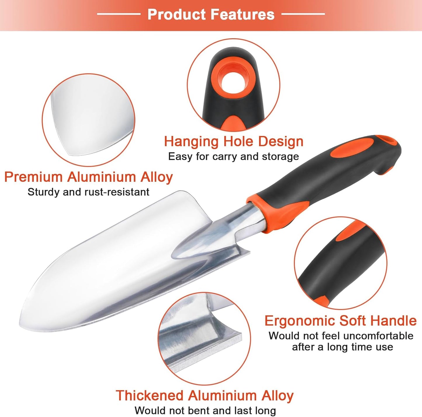 Regine Switzerland Garden Hand Trowel - Heavy Duty Ergonomic Shovel for Easy Digging | Rust Resistant, Orange