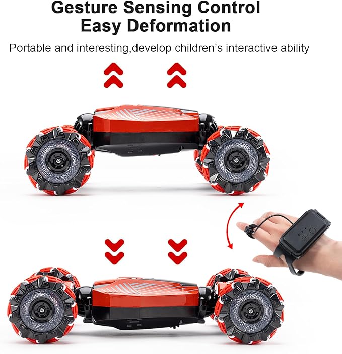 Gesture Sensing RC Stunt car 4WD Drive Watch Remote-Controlled Vehicle Bidirectional Drifting Off-Road Vehicle with Music and Lights Toys for BoysPresents for Kids 4-12 Old
