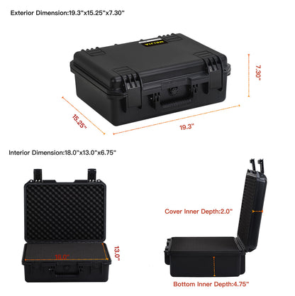MEIJIA Premium Waterproof Hard Compact Camera Case with customizable fit foam,Full Protection with Light&Convenient Design,19.3"x15.25"x7.3".,Elegant Black