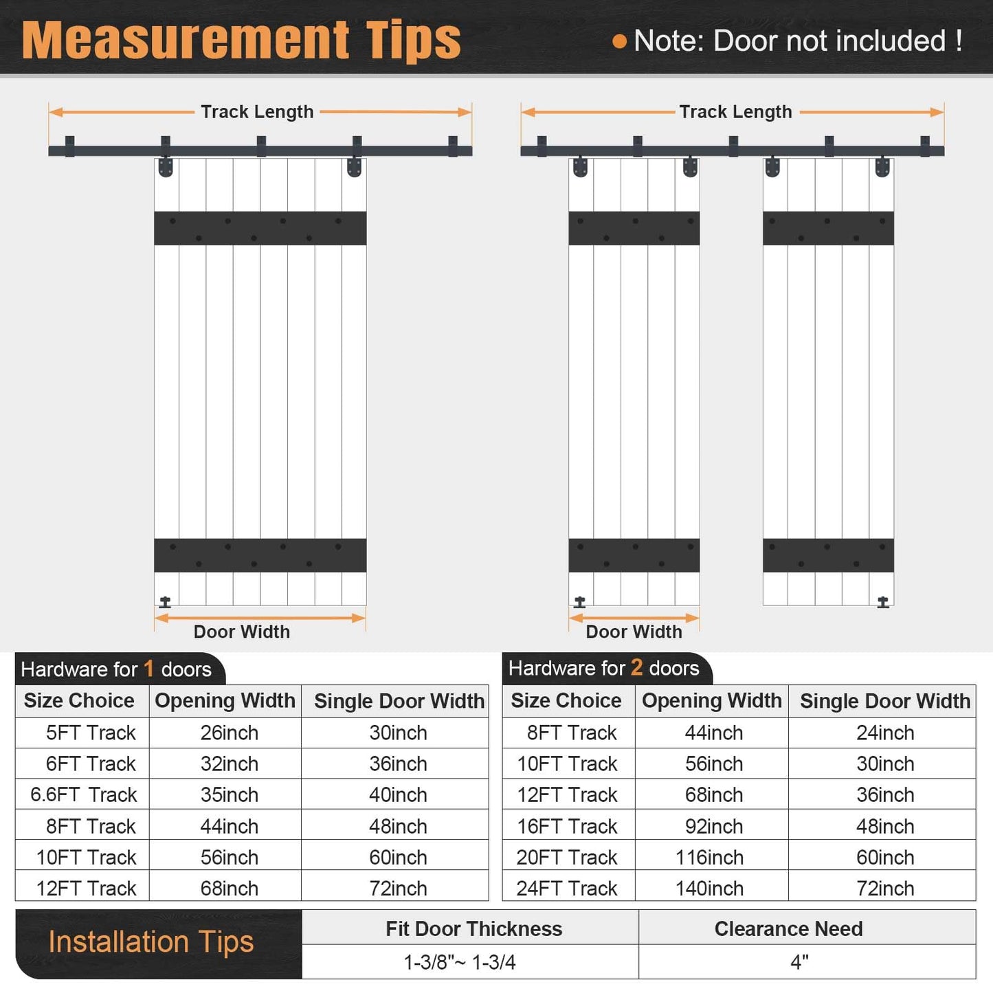 Easelife 10FT Exterior Sliding Barn Door Hardware Kit, Box Rail Track, 450lb Capacity, Black Weather-Resistant Steel, Wall Mount System for Outdoor Use, Fit Single 60in Door