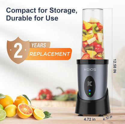 KOIOS Smoothie Blender - 900W Personal Blender for Shakes & Smoothies | Includes 2 Portable 22oz Cups, Grey Blue