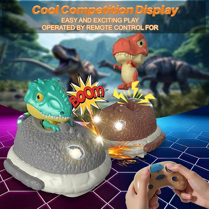 Dinosaur Remote Control Car Toys Set Dino RC Race Vehicles Playset Electronic Bump Pop Game Cool Indoor Outdoor Birthday Gift 6 8-12 Years Old Toddlers Boys Girls Children Teen