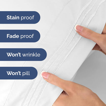 King Size 4 Piece Sheet Set - Ultra Soft Cooling Bed Sheets | Fits 8-16 Inch Mattresses - Wrinkle-Free, Fade-Resistant Bright White