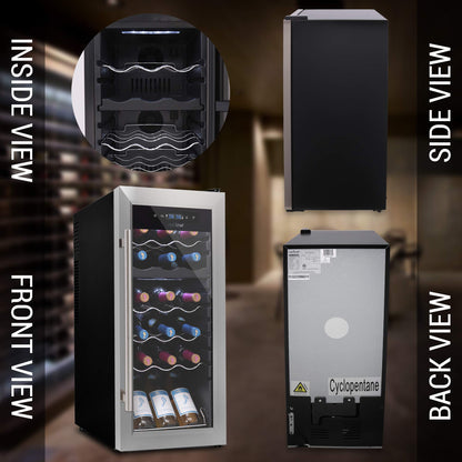 NutriChef 18 Bottle Wine Fridge | Dual Zone Wine Chiller | Adjustable Temperature 41°F to 64°F | Ultra Quiet Operation | Wine Cooler For Home & Office | Free Standing 32x13x19 IN | Black
