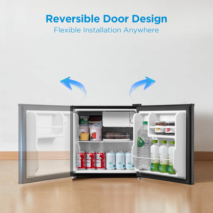 Midea WHS-65LB1 Compact Single Reversible Door Refrigerator, 1.6 Cubic Feet(0.045 Cubic Meter), Black