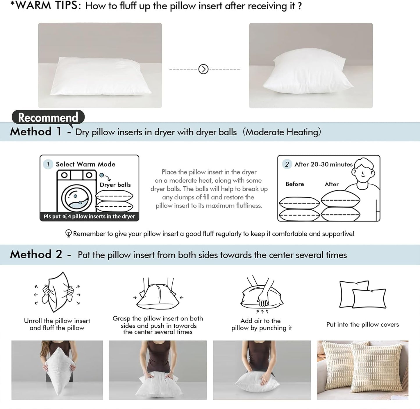 MIULEE Throw Pillow Inserts - Pack of 4, 18x18 Inch, 100% Virgin Fiber Filling for Bed & Couch
