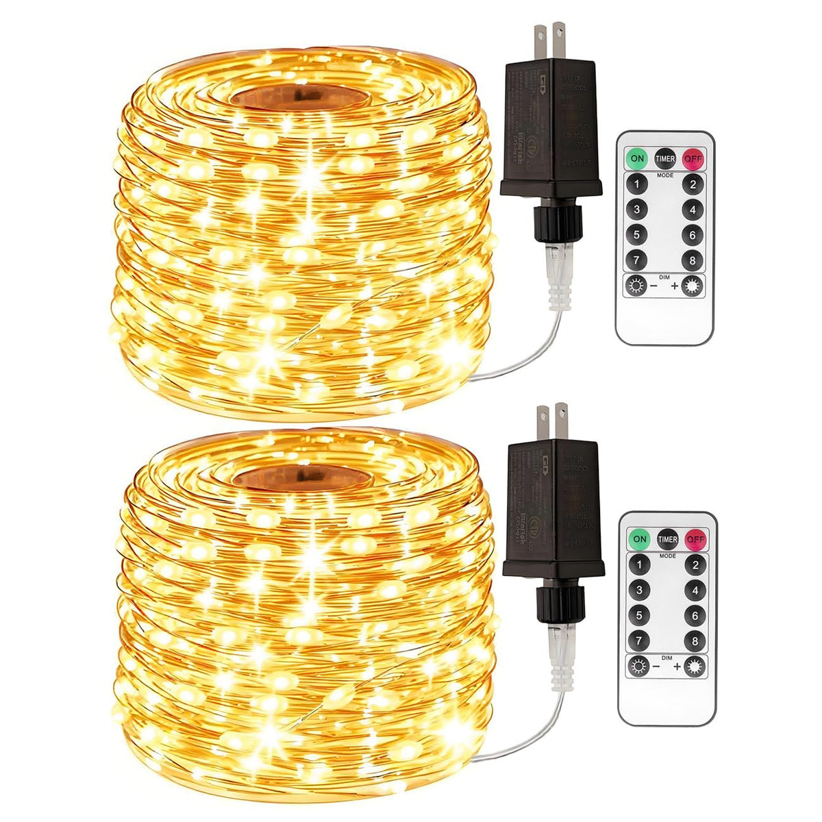 RESNICE 200 LED Fairy Lights String Lights, Warm White, 66Ft Silver Wire with Remote, 2 Pack, Model DS-SL-300-CTR