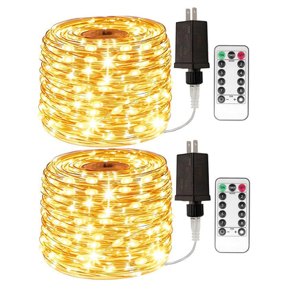 RESNICE 200 LED Fairy Lights String Lights, Warm White, 66Ft Silver Wire with Remote, 2 Pack, Model DS-SL-300-CTR
