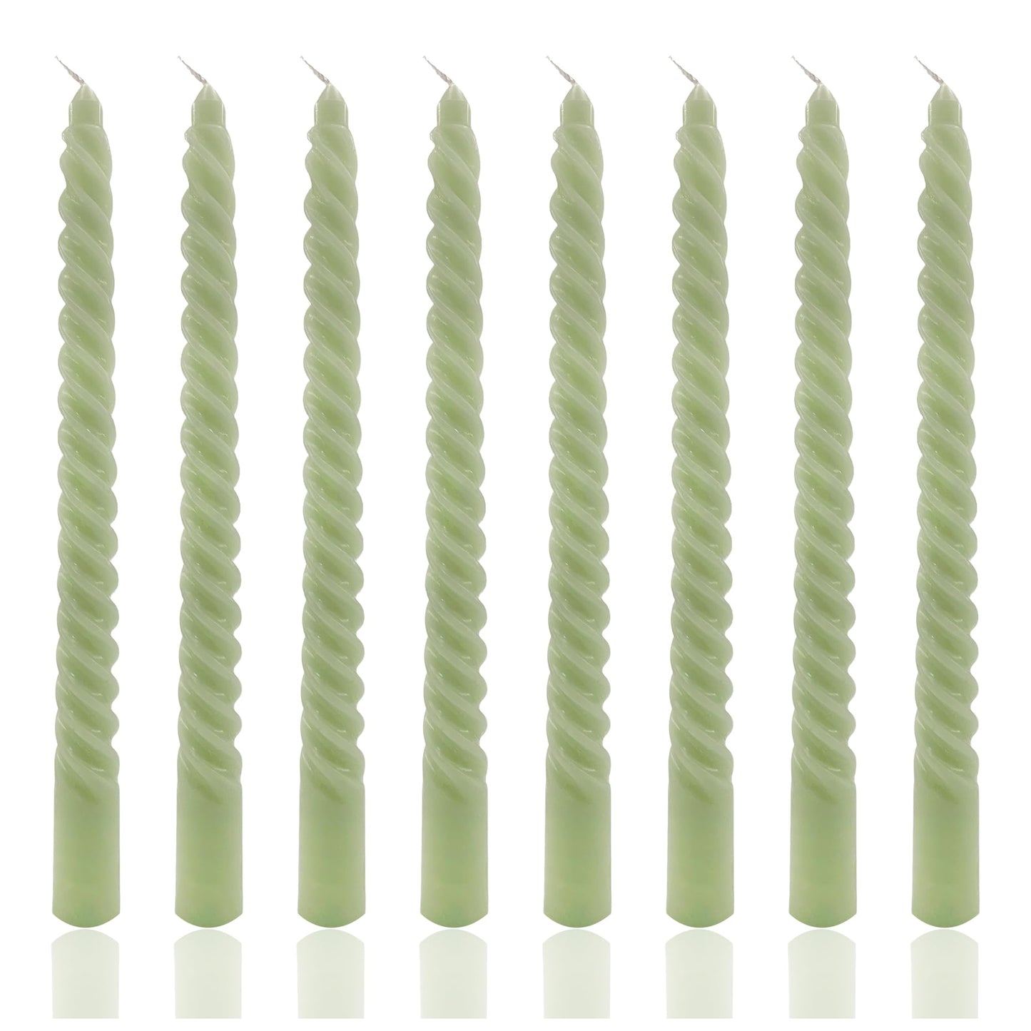 8 Pack 10 Inch Sage Green Spiral Taper Candles Long Burning Dripless Candles for Spring Decor Party Dinner Home Decor Wedding