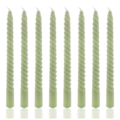 8 Pack 10 Inch Sage Green Spiral Taper Candles Long Burning Dripless Candles for Spring Decor Party Dinner Home Decor Wedding