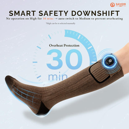 SAVIOR HEAT Heated Socks for Men Women, App Control Merino Wool, 7.4V Rechargeable Electric Battery Ski Socks, Smart Safety 3 Heat Levels for Winter Skiing Hunting Work Hiking Riding Fishing (Large)