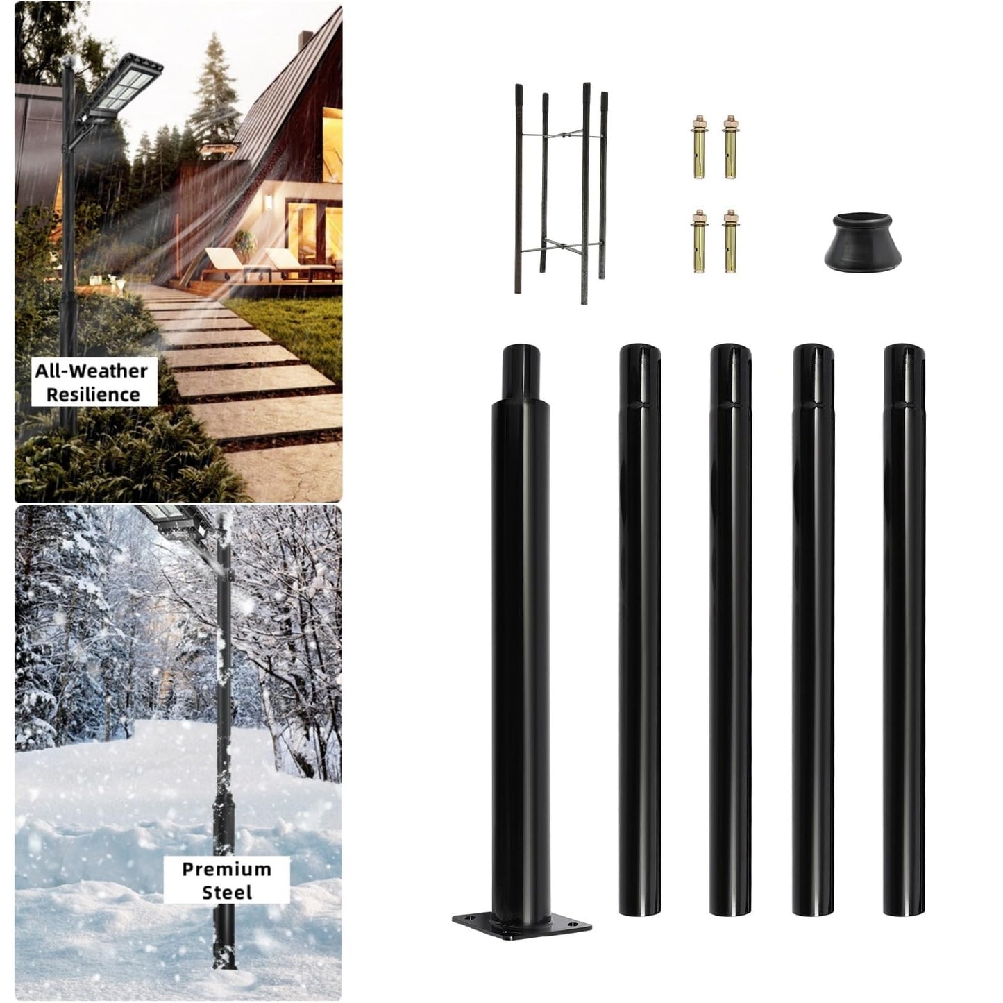 Lemoeyes Street Light Pole, 16ft Tall Split Street Lamp Post for Outdoor Street Courtyard Parking Lot Lighting Post Fixtures with Mounting Ground Cage (16FT 114+76mm)