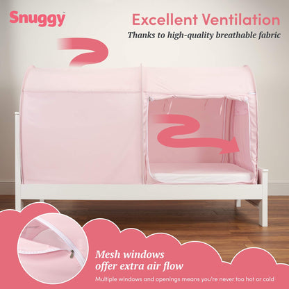 Snuggy Pod Bed Canopy – Pink (Twin Size) | Pop-Up Bed Tent | Sensory-Friendly Indoor Sleep Pod with Privacy & Light Blocking | Lightweight, Breathable & Foldable Design | Carry Bag Included