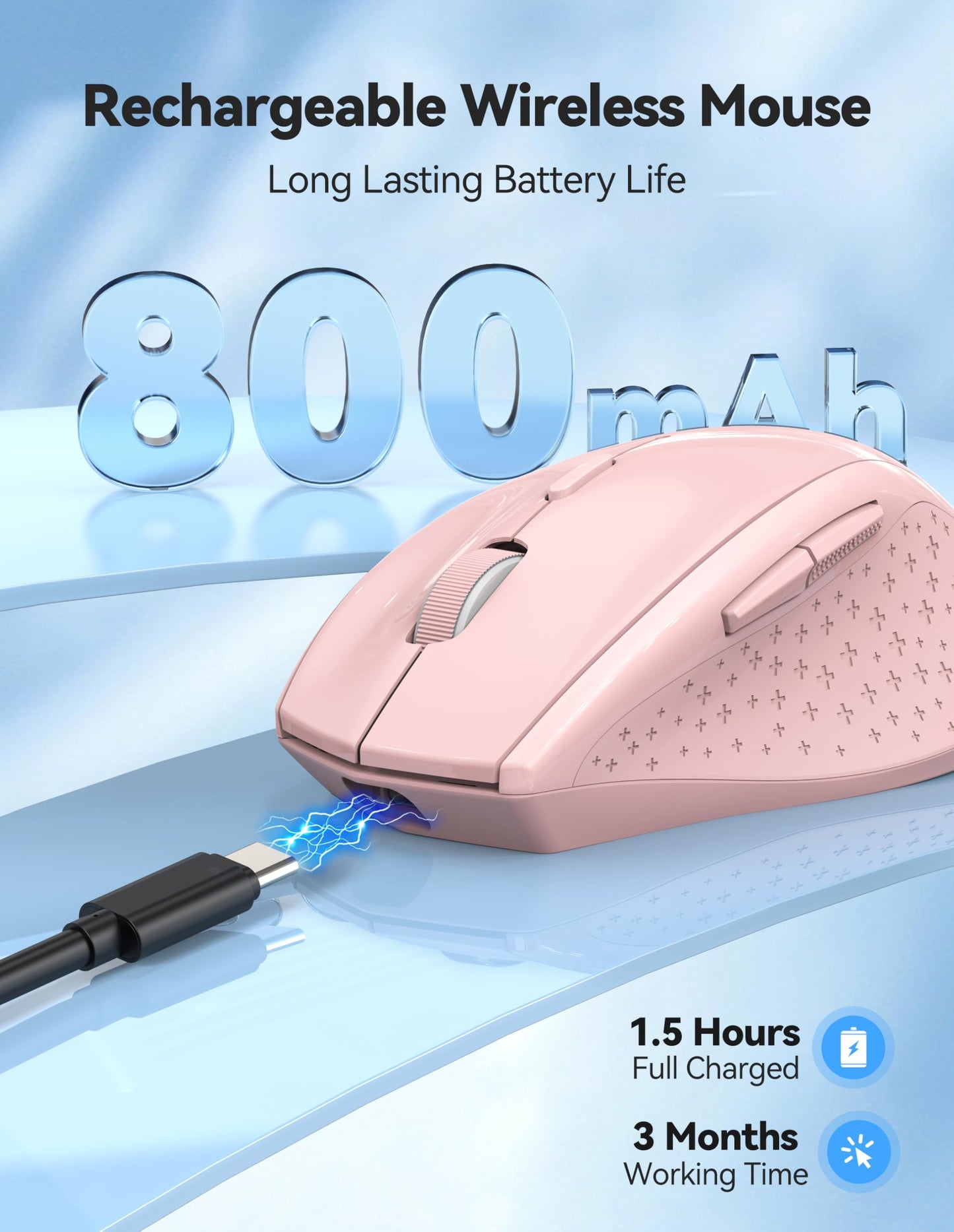 TECKNET Wireless Mouse Rechargeable,Mouse for Laptop Computer,2.4G USB Computer Mice Wireless,6 Button 6400 DPI Ergonomic Silent Mice,Portable Cordless Travel Mice-Wide Compatibility