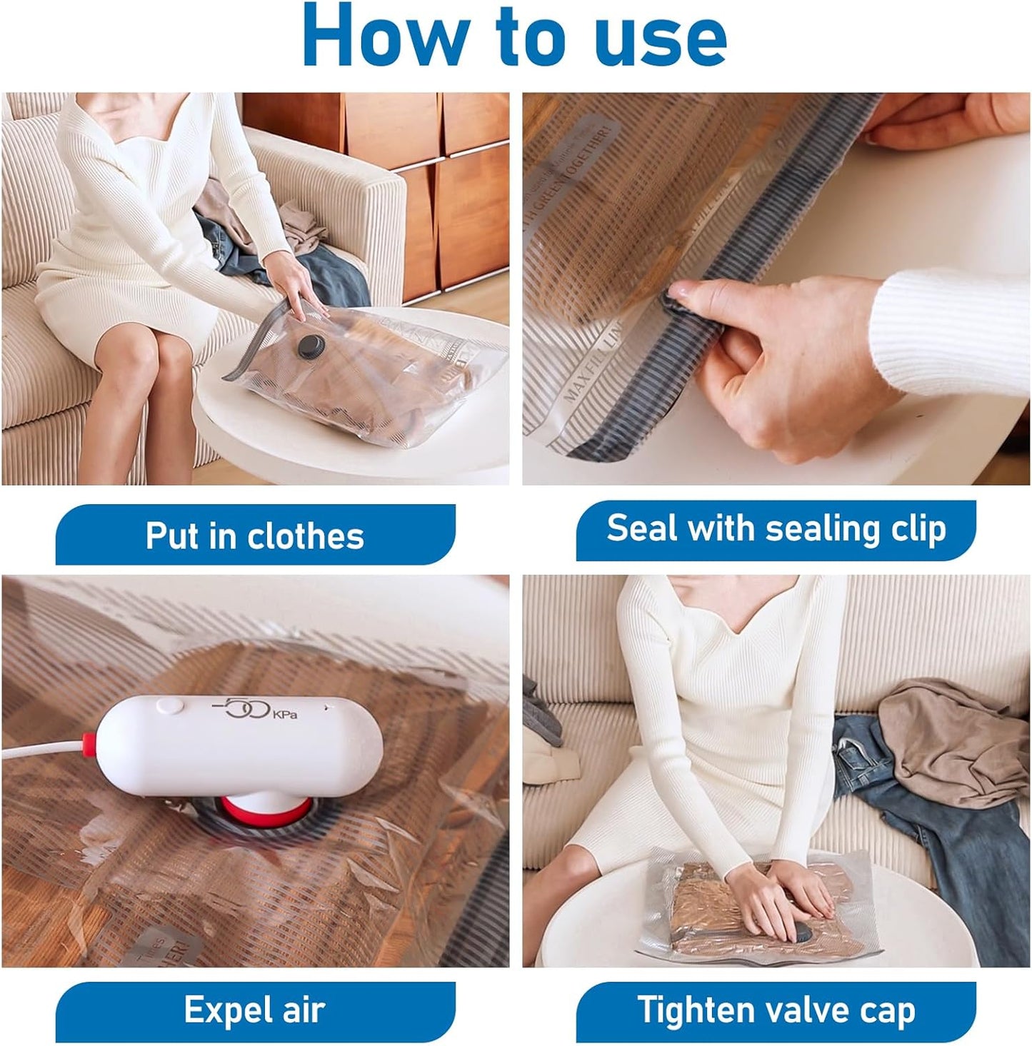 Vacbird Vacuum Storage Bags - 15 Pack Travel Size with USB Pump | Space Saver for Clothes