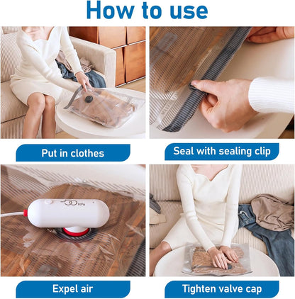 Vacbird Vacuum Storage Bags - 15 Pack Travel Size with USB Pump | Space Saver for Clothes