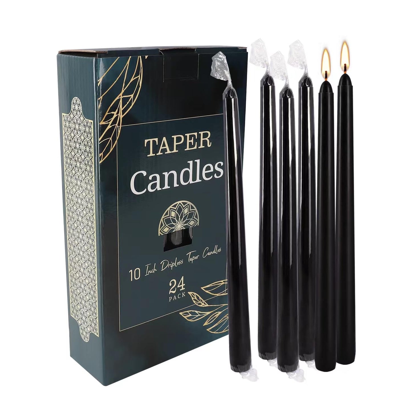YOROXRG 24 Pack Black Taper Candles, 7-8 Hours Burn Time, Unscented, Smokeless and Dripless, 0.75 x 10 Inch Dinner Candle Set for Halloween, Household, Wedding, Party and Home Décor Candlesticks