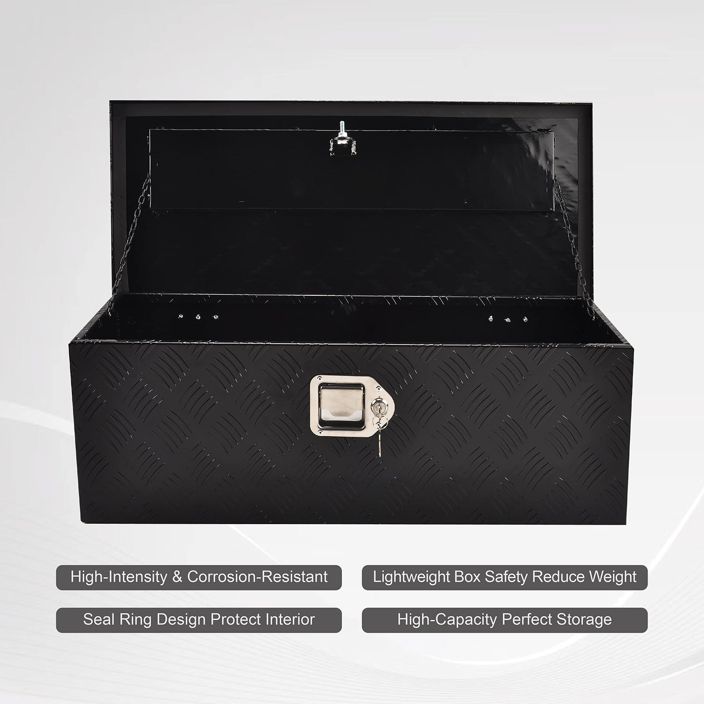 FGJQEFG 30 Inch Truck Bed Tool Box Truck Car Outdoor Trailer Pickup Underbody Toolbox, RV Storage Organizer, Underbed Tools Organizer W/Lock & Keys, Black Aluminum 5 Bar Tread (30''X13''X10'')