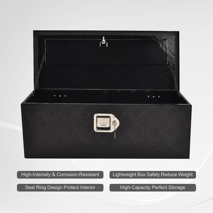 FGJQEFG 30 Inch Truck Bed Tool Box Truck Car Outdoor Trailer Pickup Underbody Toolbox, RV Storage Organizer, Underbed Tools Organizer W/Lock & Keys, Black Aluminum 5 Bar Tread (30''X13''X10'')