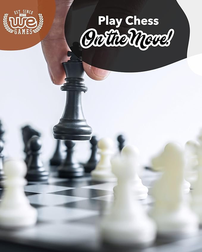 WE Games Best Value Tournament Chess Set - Includes 34 Chess Pieces Roll Up Vinyl Chess Board Chess Pieces Chess Bag and Equalizer Dice Travel Chess Sets for Adults