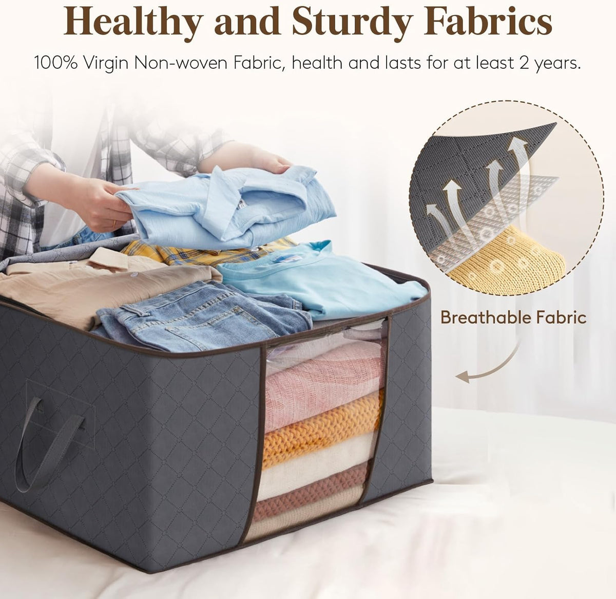 Lifewit 90L Clothes Storage Bins - 9 Pack Foldable Bags with Zippers & Clear Window for Easy Organization