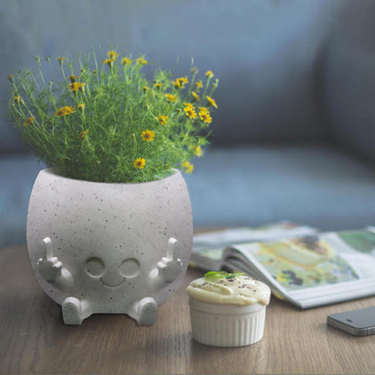 Toparad Smiling Plant Pot with Middle Fingers Up, Face Planter Pot Resin Flower Planters for Indoor Outdoor Plants Succulent Pots for String of Pearls Plant Live Gift Ideas for Mother (White)