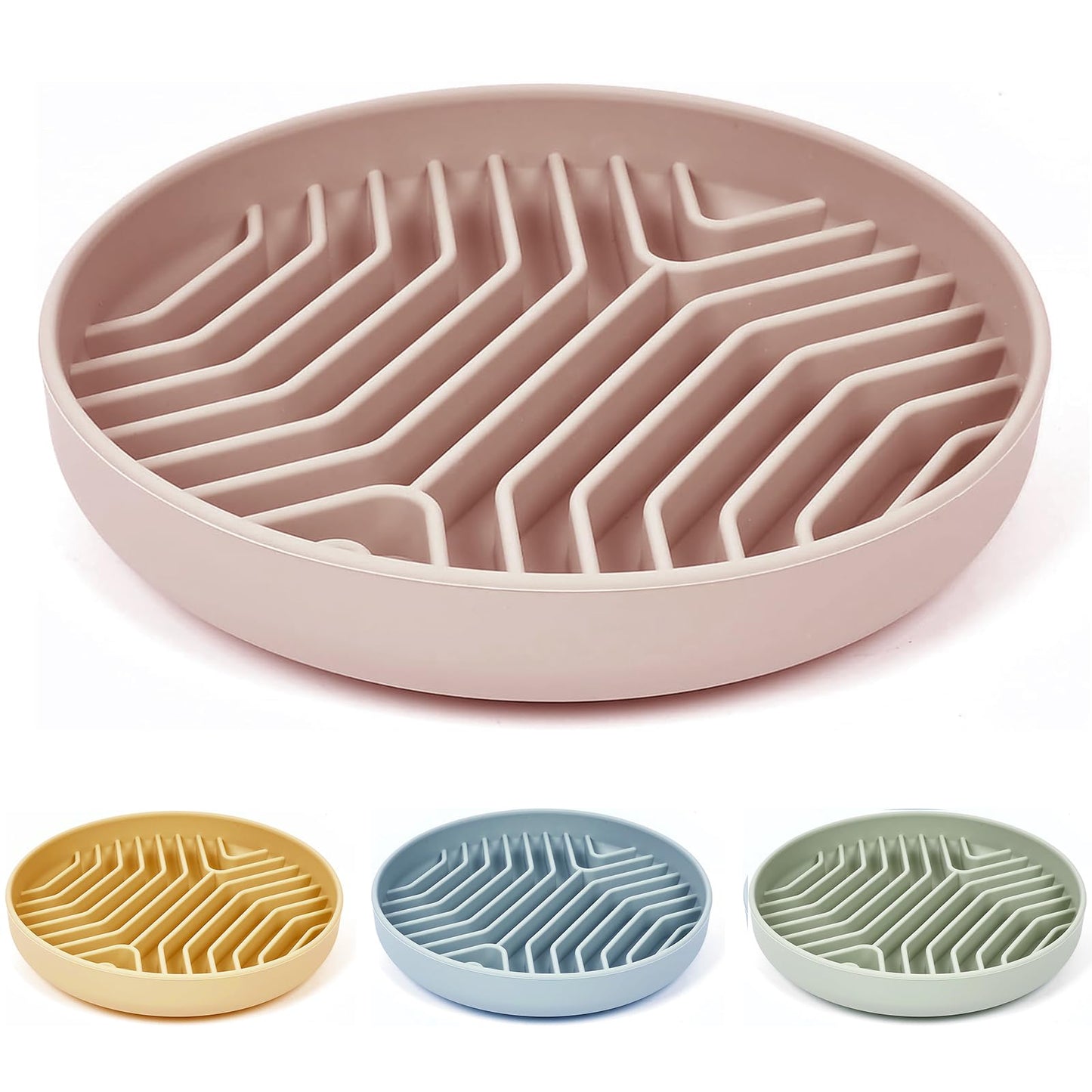 Slow Feeder Dog Bowls, Puzzle Silicone Dog Feeding Bowls with Suction Cups, Anti-Choking, Non-Slip Design, Reduces Boredom, Anxiety, Ideal for Medium to Small Dogs & Cats - XAQMHSW (Pink)