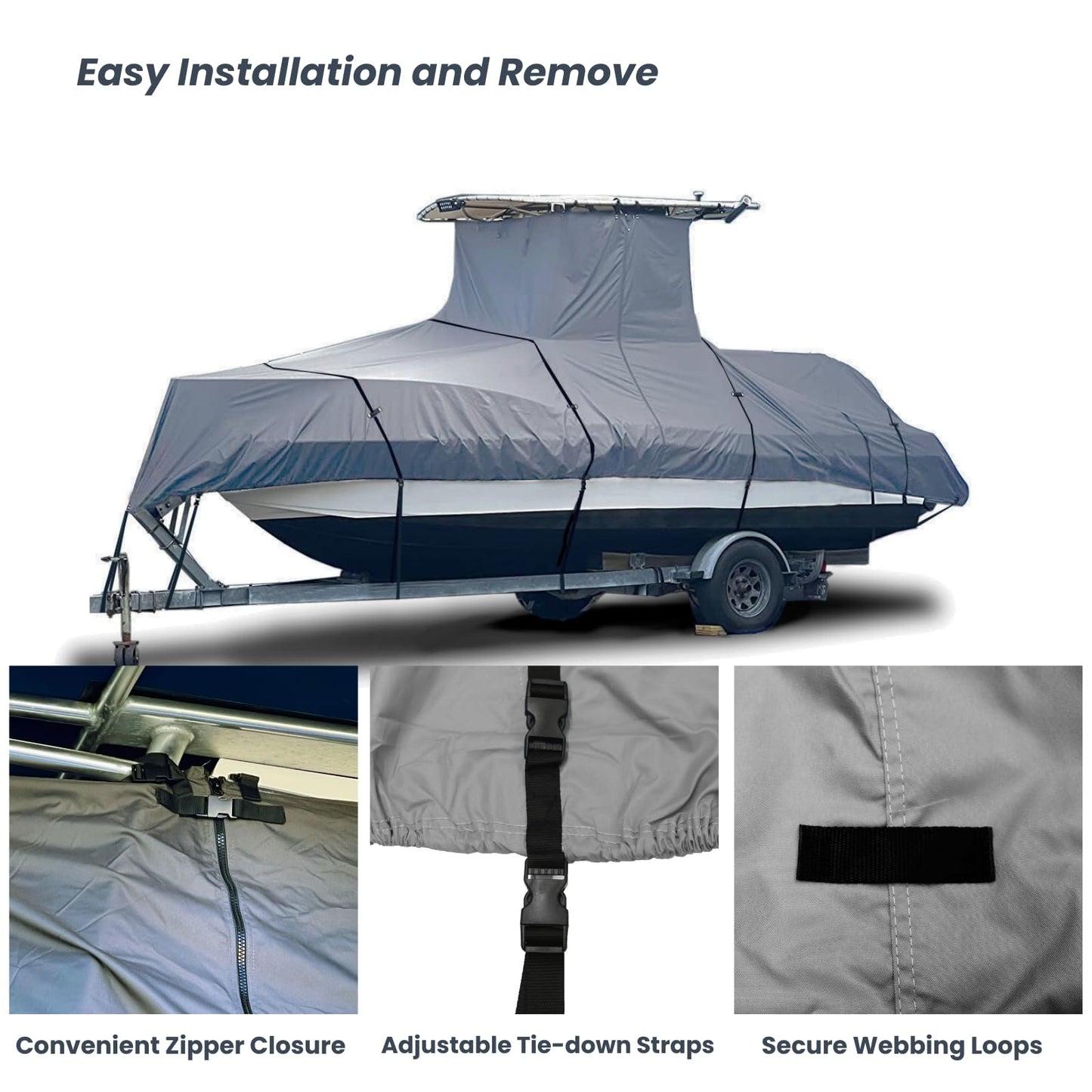 EliteShield Heavy Duty T-Top Boat Cover - Fits 30ft to 32ft Long Center Console Boats, Waterproof & Fade Resistant, Gray (Size 7: 30'-32' Long, Beam 140" W)