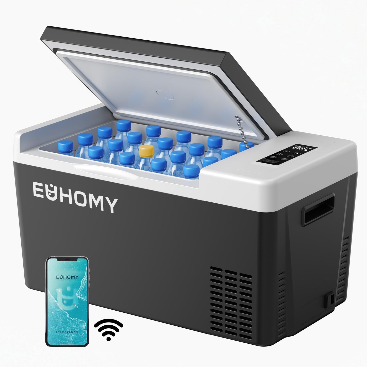 EUHOMY 12 Volt Refrigerator, 23QT(22L) Compressor Electric Cooler APP Control, Car Fridge -4℉~68℉, Portable Refrigerator 12/24V DC 100-240V AC, Portable Freezer for Camping, Boat, Travel