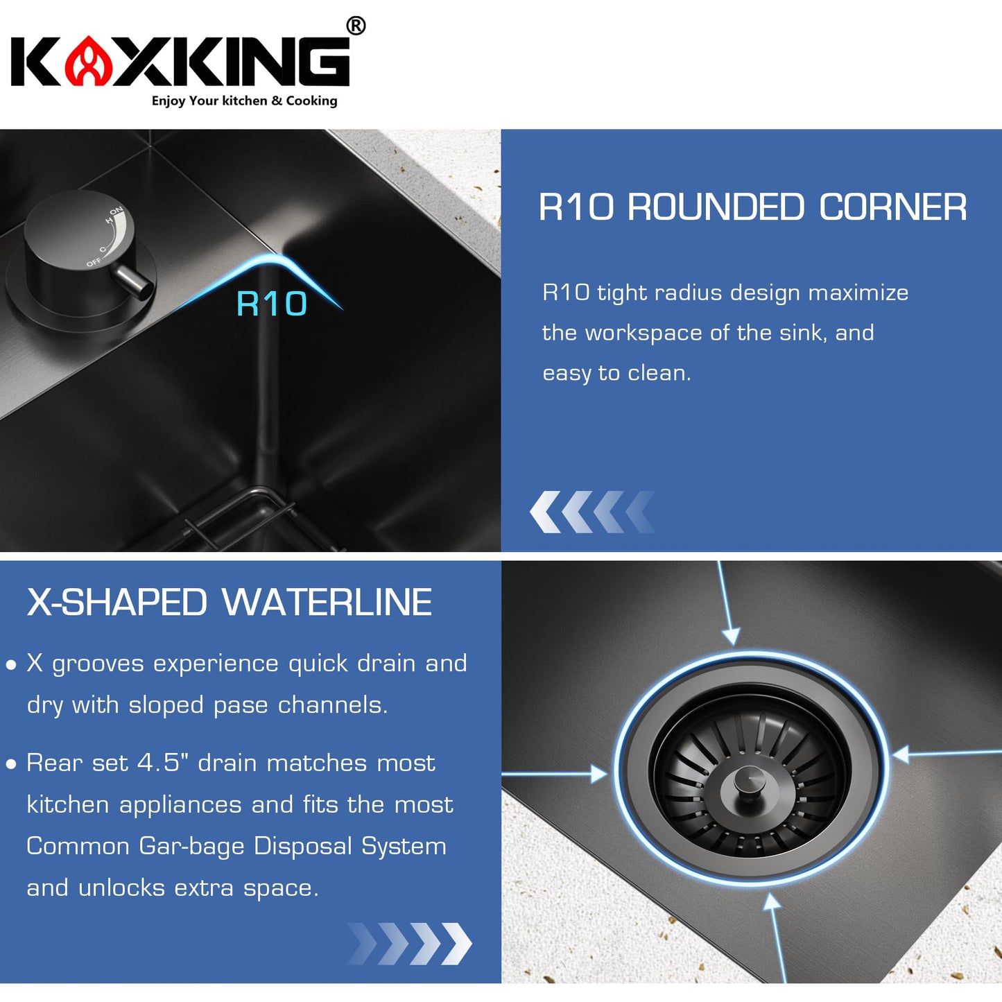 KOXKING Outdoor Kitchen Sink 15x18 Inch with Foldable Faucet, Nano Black 16 Gauge Stainless Steel RV Camper Bar Prep Workstation Sink with Cutting Board Cover, Bottom Grid & Drain Kit