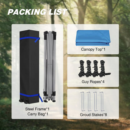 HYPER VENTURE 10x10ft Pop Up Canopy Tent with One Push Setup, Portable Outdoor Event Shelter with Rolling Carry Bag for Camping, Beach, Market, Patio (Blue)