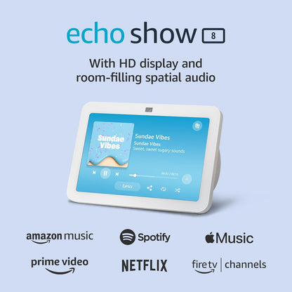 Amazon Echo Show 8, With Spatial Audio, Smart Home Hub, ideal for open living spaces, includes Alexa, Charcoal