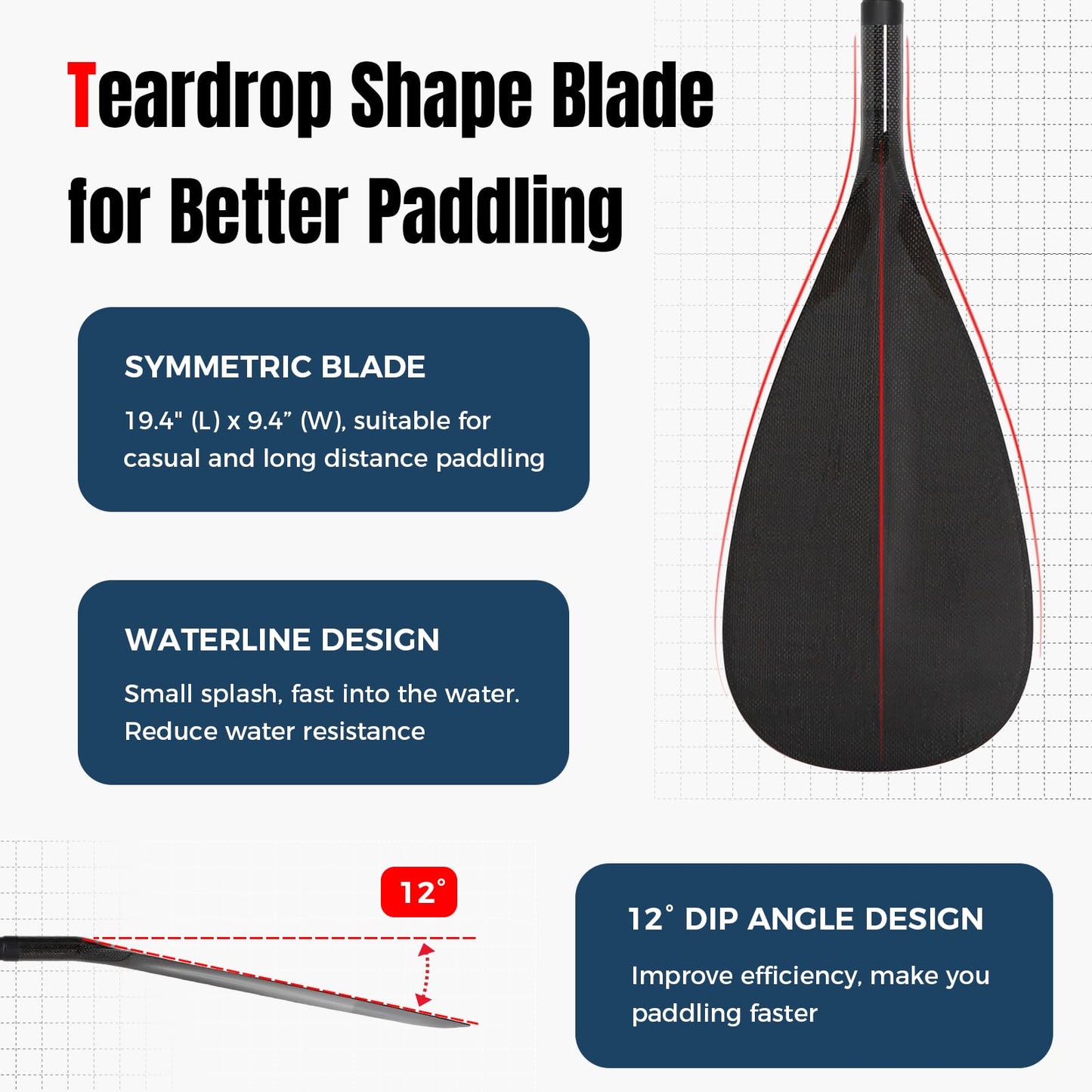 LINGVUM Hybrid Outrigger Canoe Paddle with Wooden Shaft and Carbon Fiber Blade, Lightweight and Durable OC Paddle, 48"