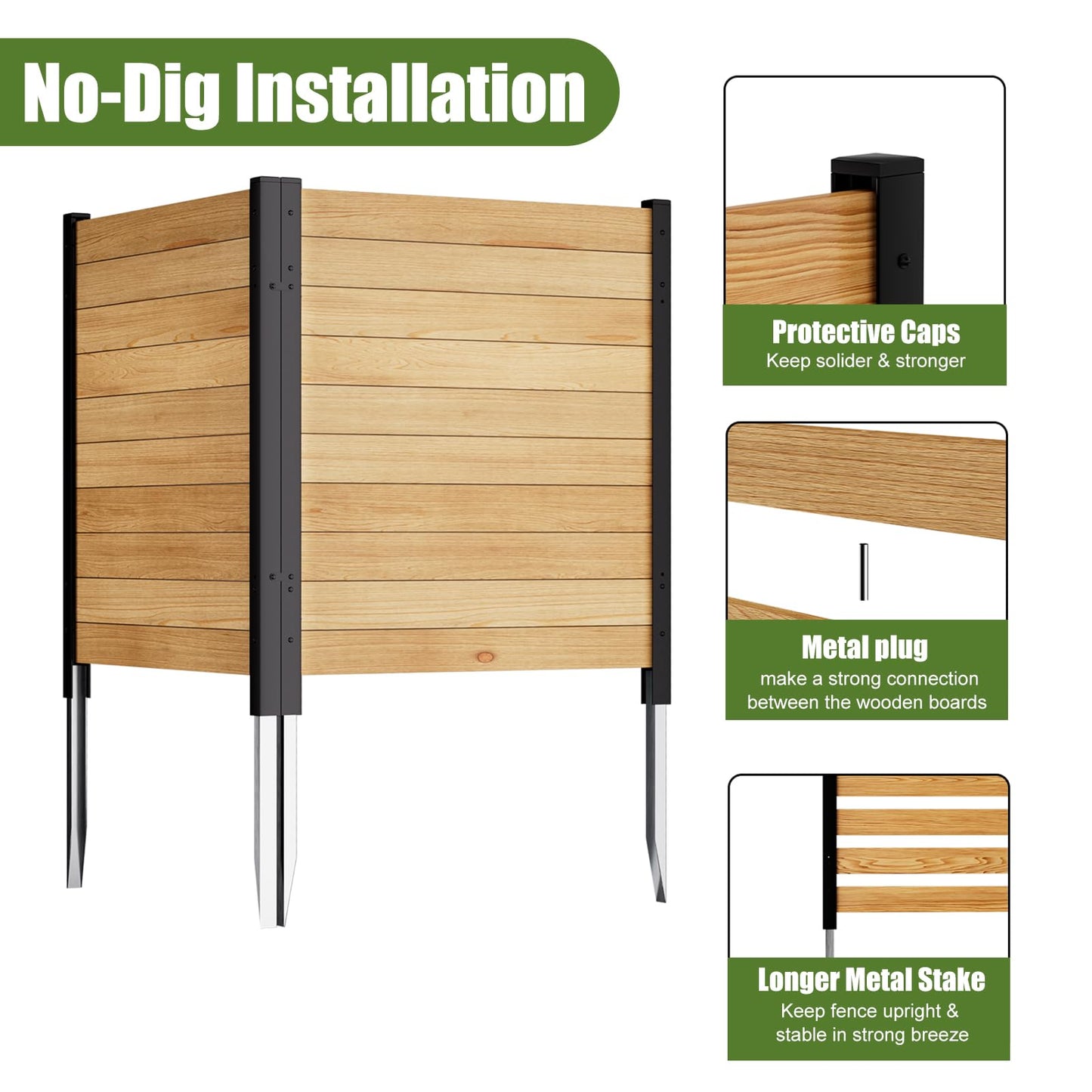 Outdoor Privacy Fence 2P-38''W x 42''H Wood Fence Privacy Screen No Dig Fence Panels, Fencing for Garden Patio Pool Equipment Enclosure Trash Bin Air Conditioner, Privacy Fence Panels Horizontal