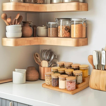 ComSaf Bamboo Spice Rack - 3-Tier Organizer with 12 Glass Jars & Labels for Kitchen Pantry
