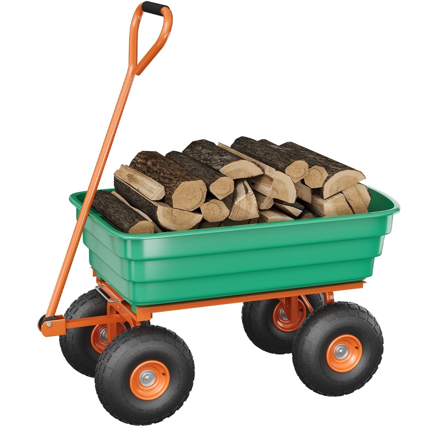 Garden Cart with 13" No-Flat Tires, 1200 lbs Capacity, 7 Cubic Feet Polyethylene Yard Dump Wagon w/ 180° Swivel Handle Towable, Utility Wagon for Yard, Garden, Landscaping, Heavy Duty & Rust-Proof