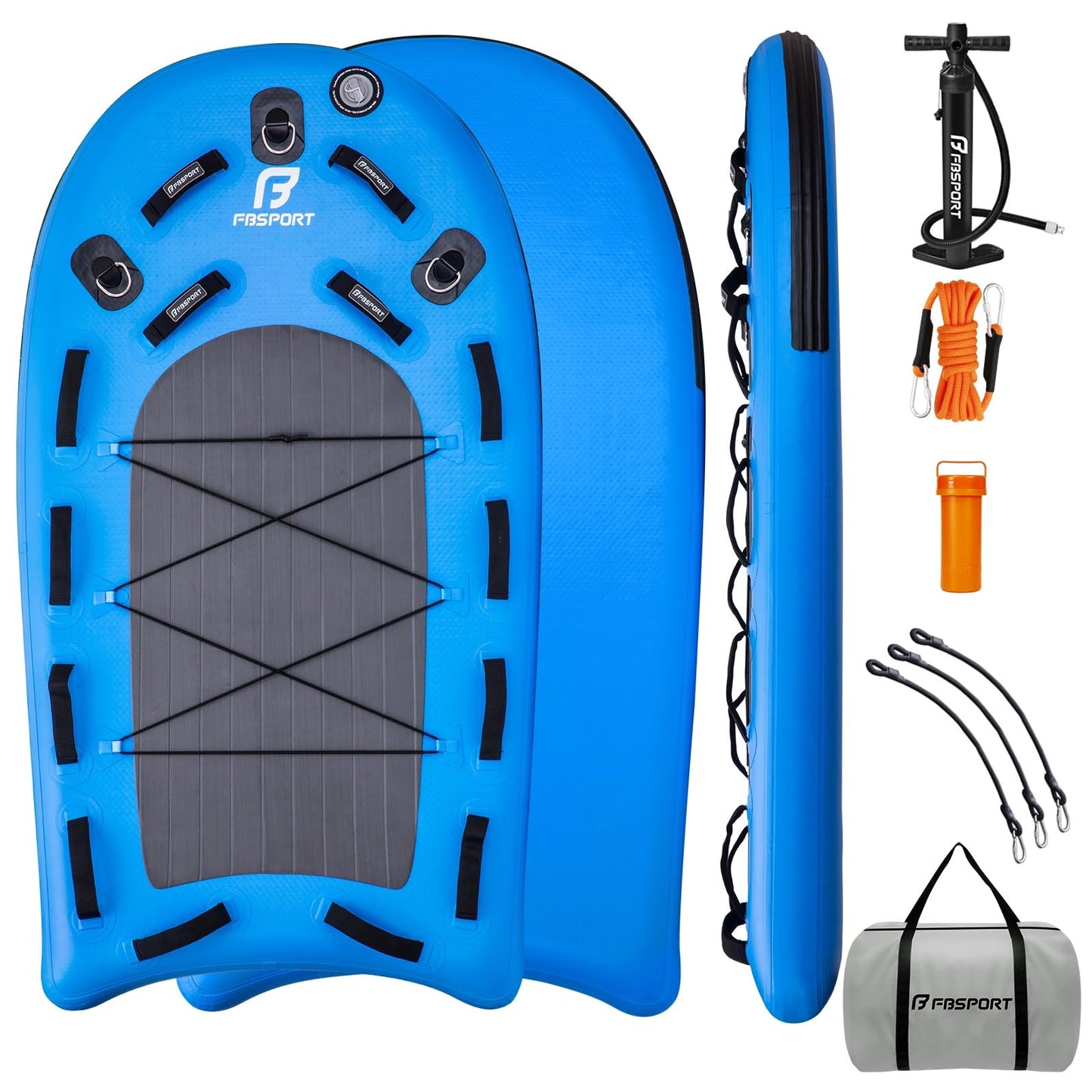 FBSPORT Inflatable Water Rescue Sled, Drop-Stitch PVC Rescue Board Floating Dock Platform Mat with Rapid Inflation, Portable 73"x39" Emergency Sled for Lakes, Oceans, Rivers, Surfing, Divers